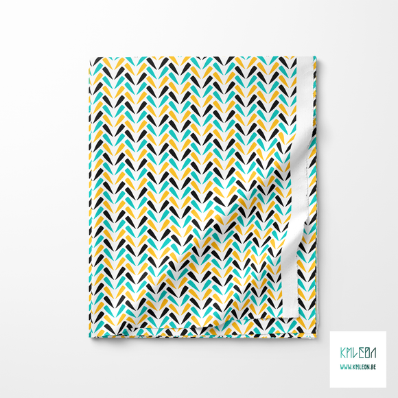 Yellow, black and teal chevron fabric