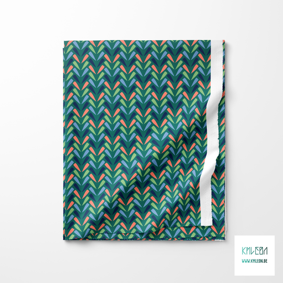 Blue, green and coral chevron fabric
