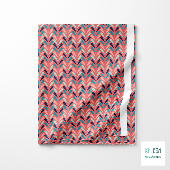 Pink, mint green, teal and navy chevron fabric