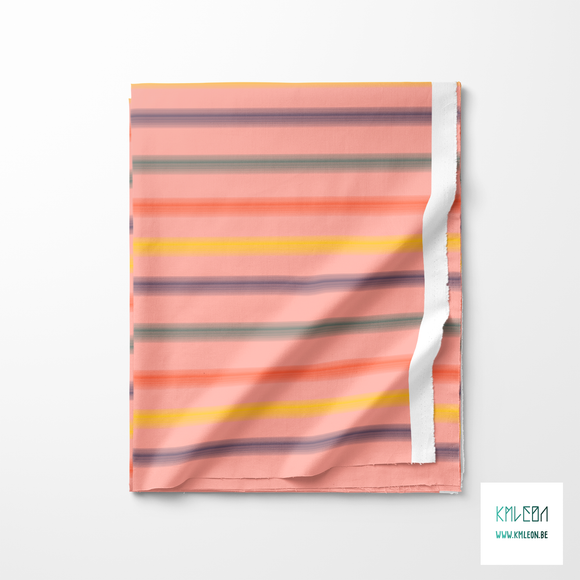 Soft horizontal stripes in navy, green, yellow and orange fabric
