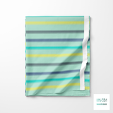 Soft horizontal stripes in yellow, blue, navy and teal fabric