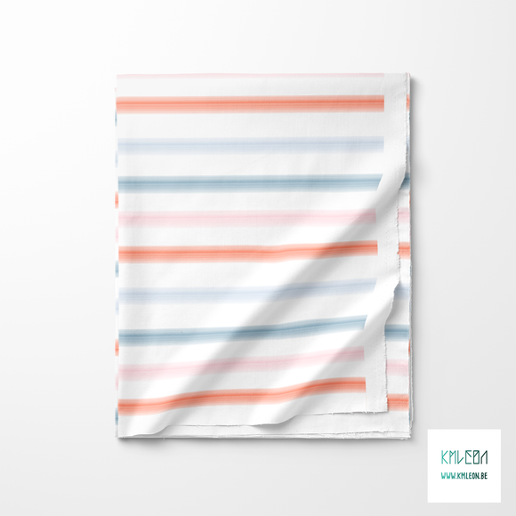 Soft horizontal stripes in blue, orange and pink fabric