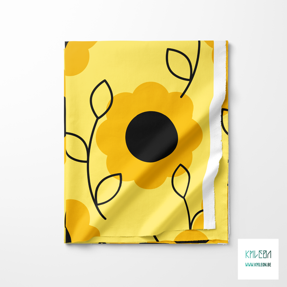 Yellow flowers and black leaves fabric