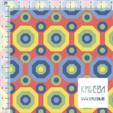 Retro octagons in blue, green and yellow fabric