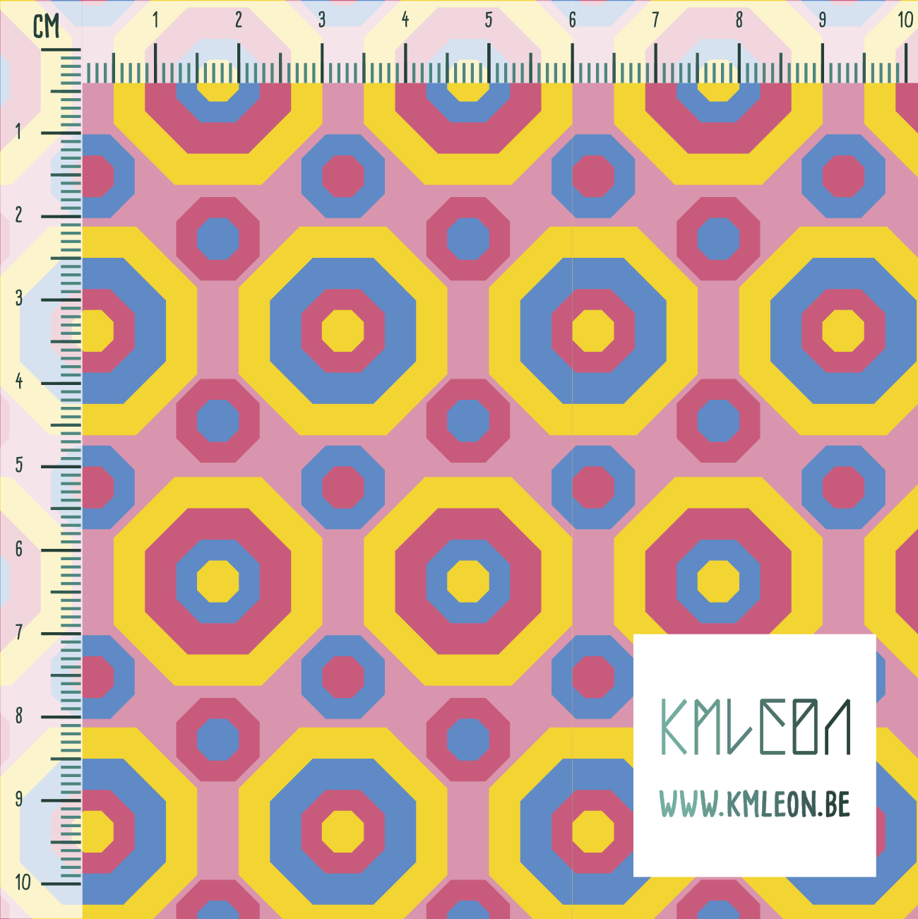 Retro octagons in yellow, pink and blue fabric