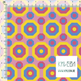Retro octagons in yellow, pink and blue fabric