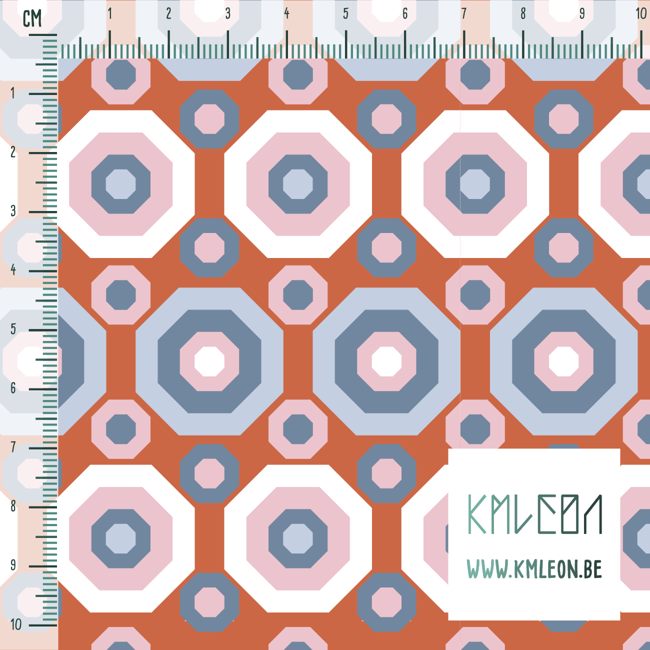 Retro octagons in pink, white and blue fabric