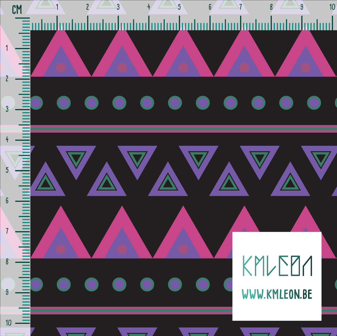 Purple, pink and green circles and triangles fabric