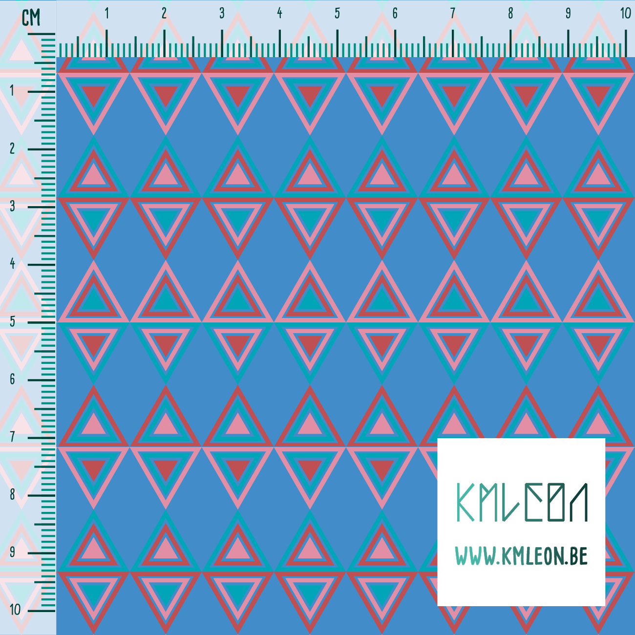 Red, pink and teal triangles fabric