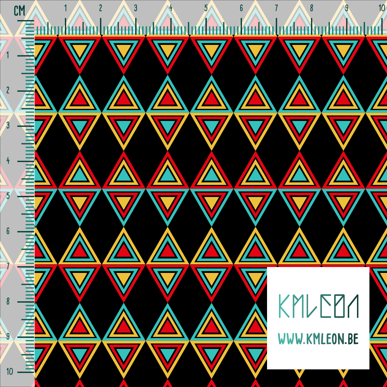 Yellow, teal and red triangles fabric