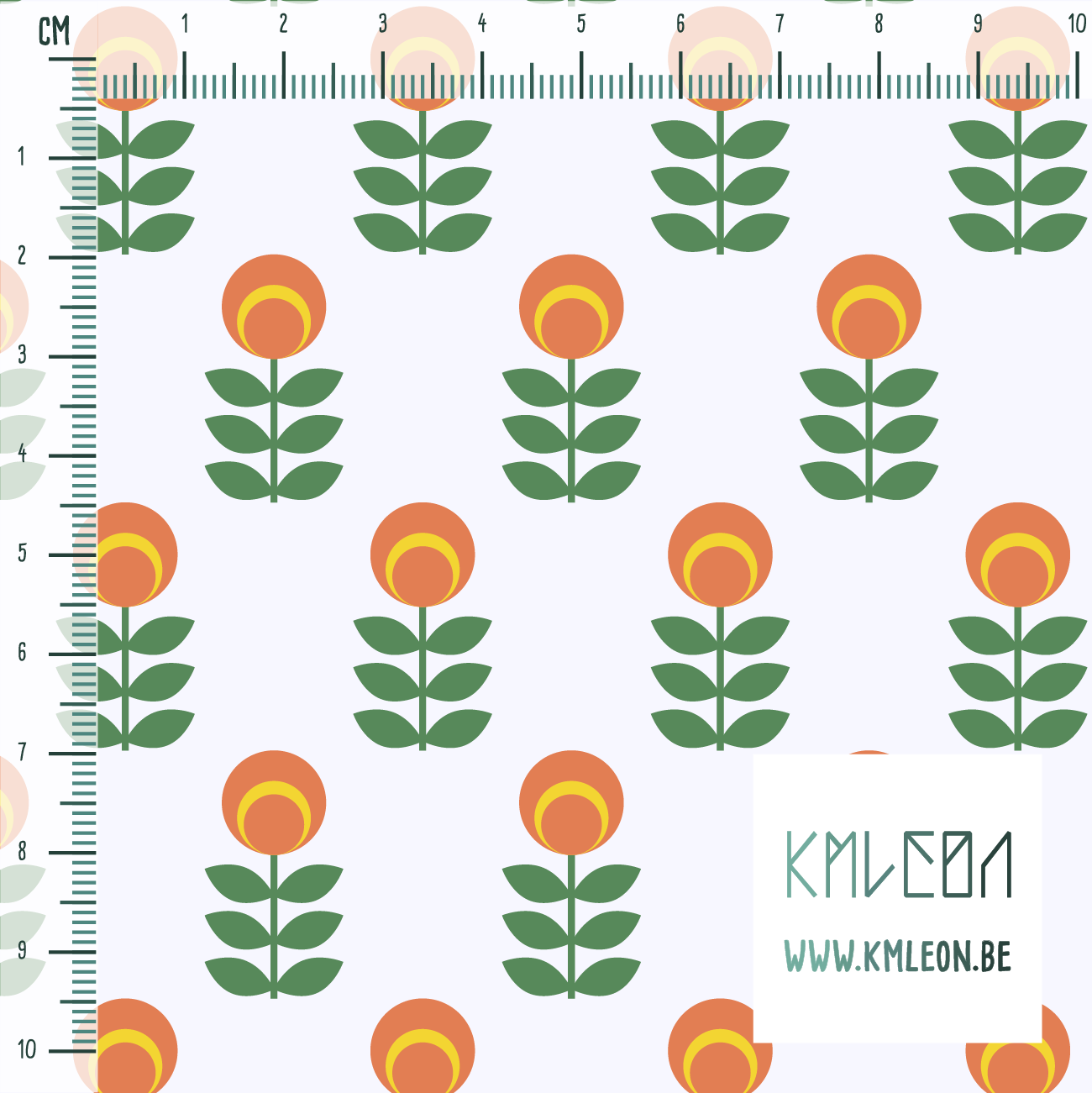 Orange and green scandi flowers fabric
