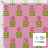 Pink and green scandi flowers fabric