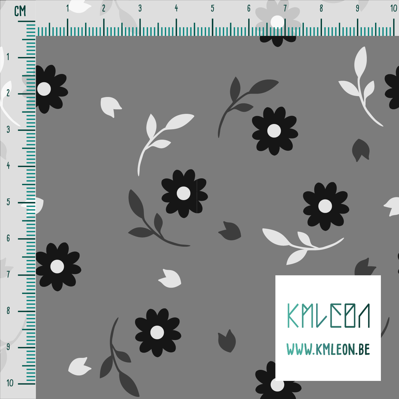 Grey flowers and leaves fabric