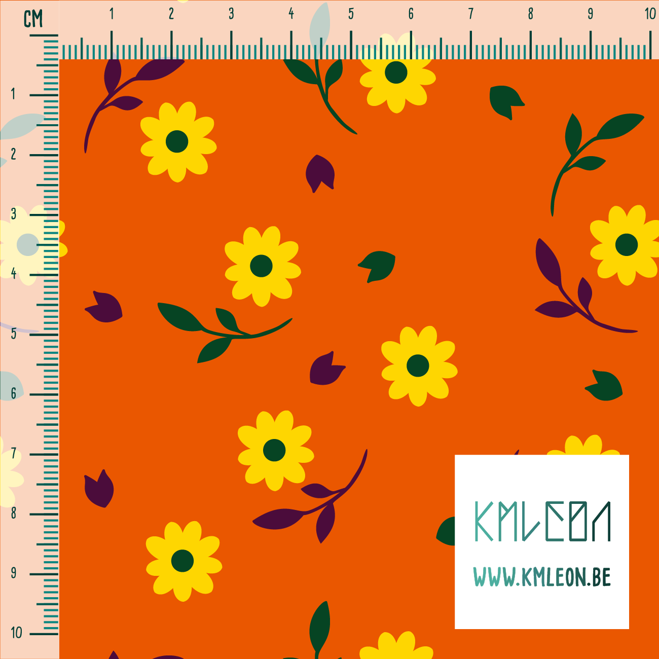 Yellow, green and purple flowers and leaves fabric