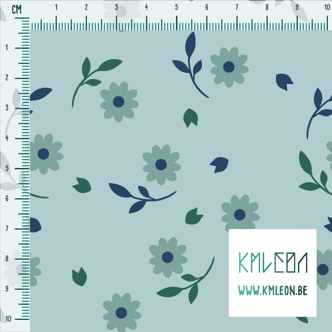 Green and blue flowers and leaves fabric