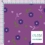 Purple and green flowers and leaves fabric