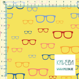 Blue, red, orange and pink glasses fabric