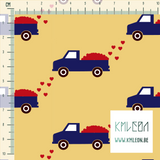 Blue trucks with hearts fabric