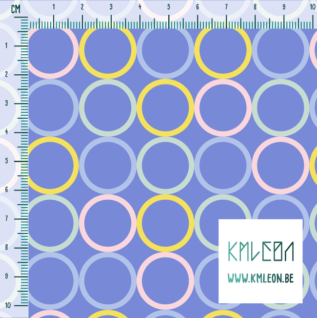Random mint green, yellow, pink and periwinkle circles fabric