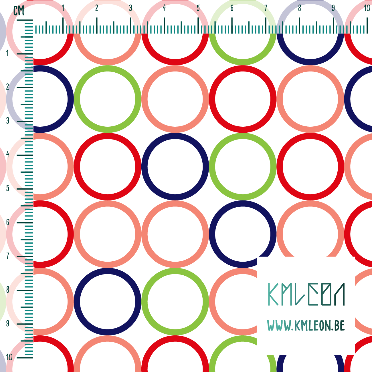 Random green, blue, pink and red circles fabric