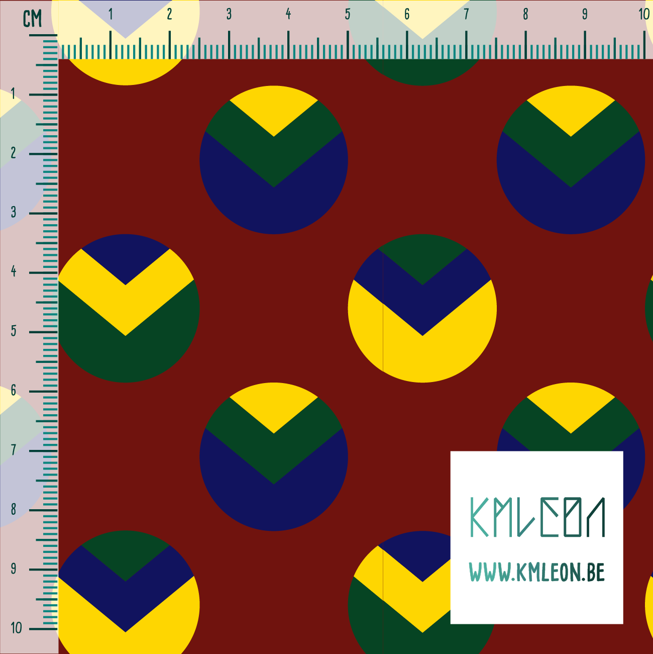 Yellow, green and blue circles and triangles fabric