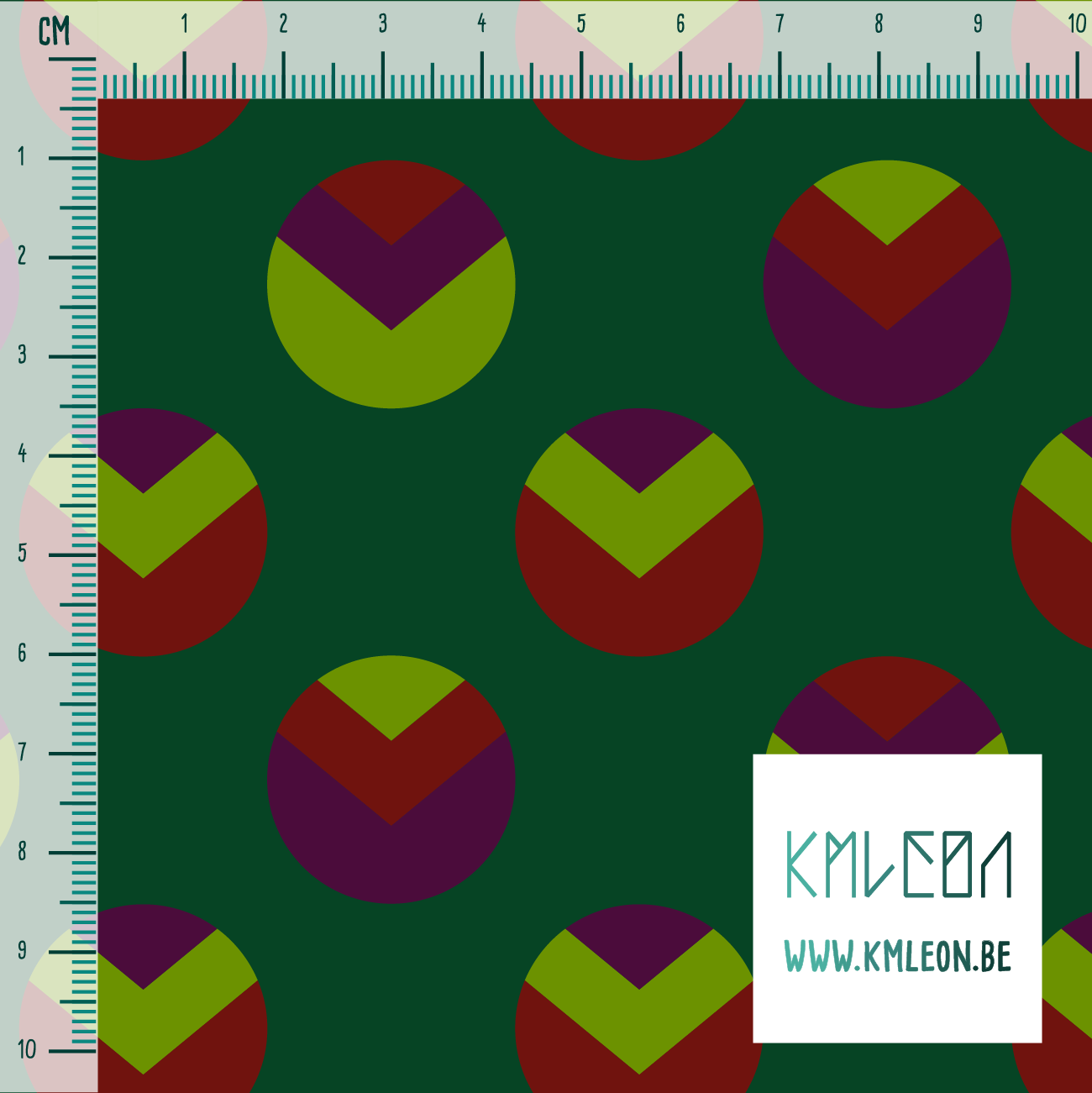 Purple, green and red circles and triangles fabric