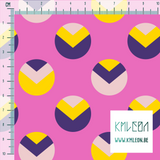 Gele, roze en paarse cirkels en driehoeken stof