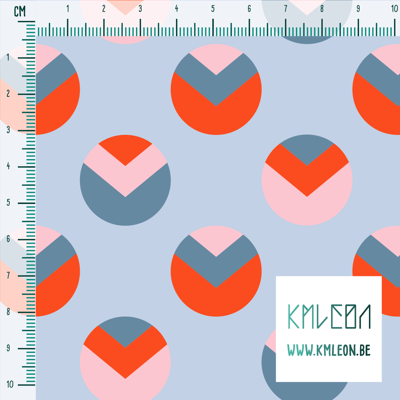 Orange, pink and blue circles and triangles fabric