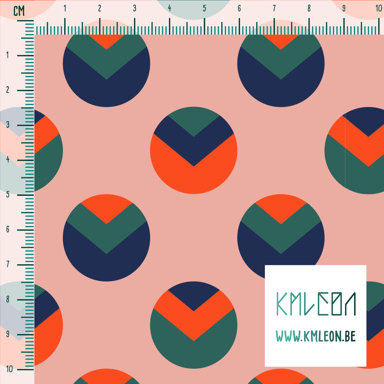 Navy, green and orange circles and triangles fabric