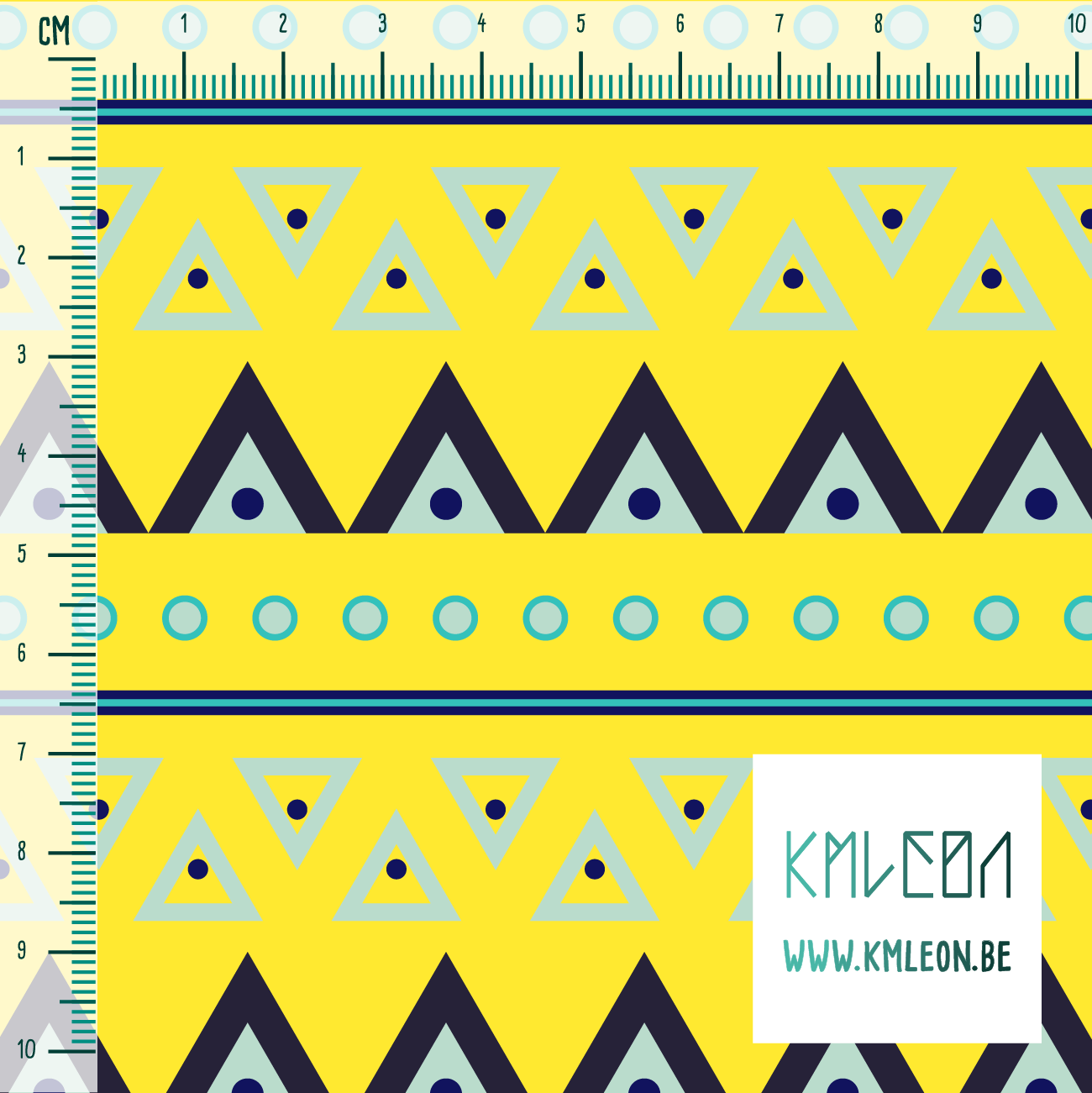 Blue and teal circles and triangles fabric