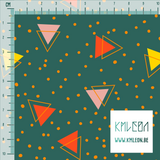 Yellow, pink and orange triangles and orange dots fabric
