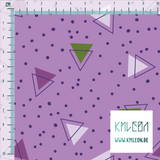 Purple and green triangles and purple dots fabric