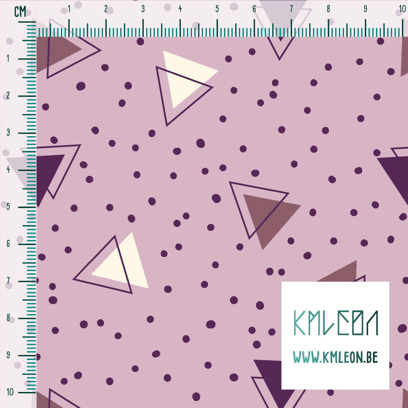 Pink, cream and purple triangles and purple dots fabric