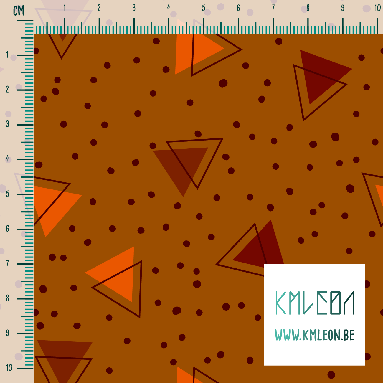 Brown and orange triangles and brown dots fabric