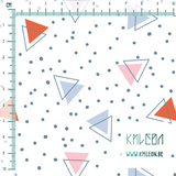 Blue, orange and pink triangles and blue dots fabric