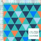 Blue, navy and orange triangles fabric