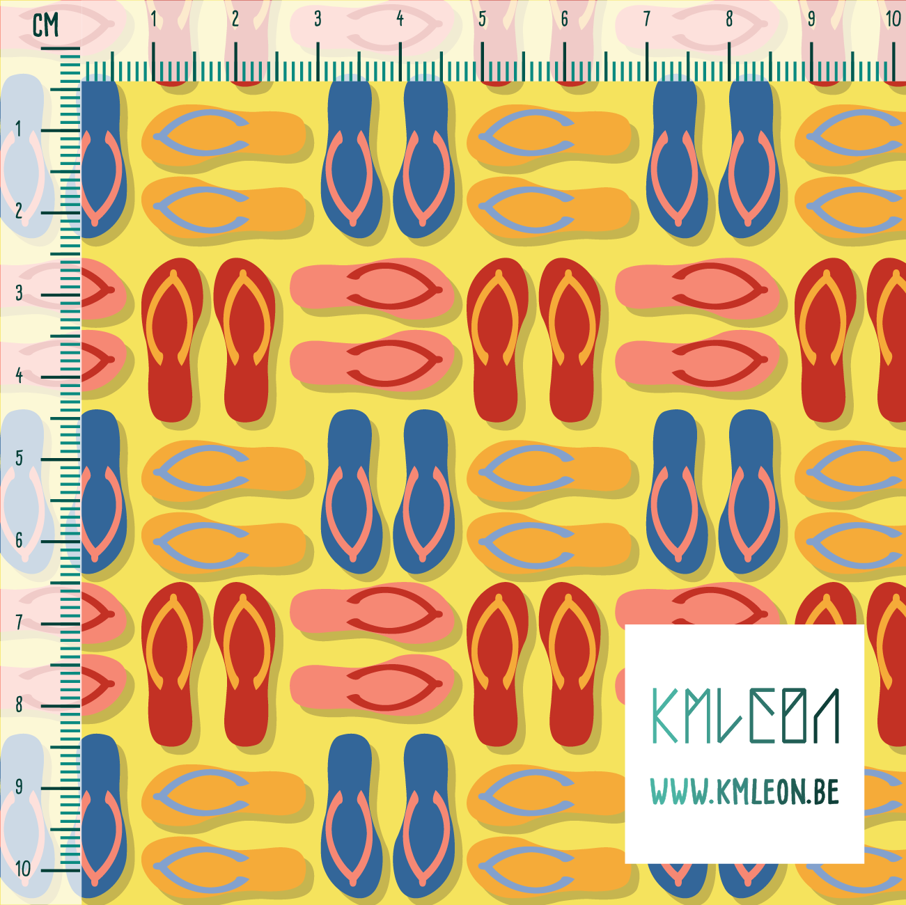 Blue, red, orange and pink flip flops fabric