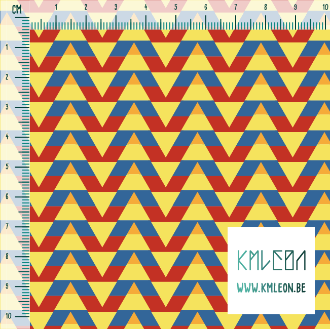 Striped triangles in red, blue, yellow and orange fabric