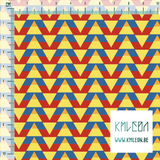 Striped triangles in red, blue, yellow and orange fabric