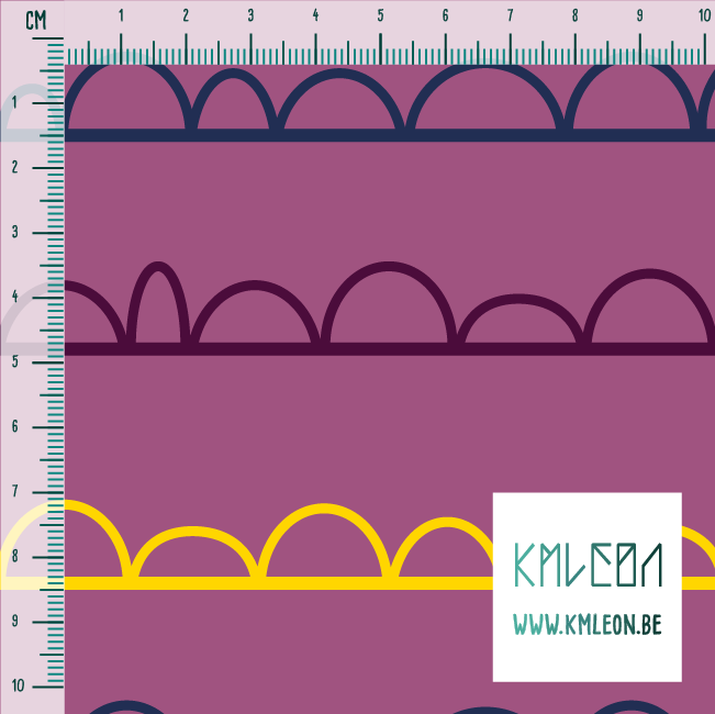 Yellow, navy and purple irregular arches fabric