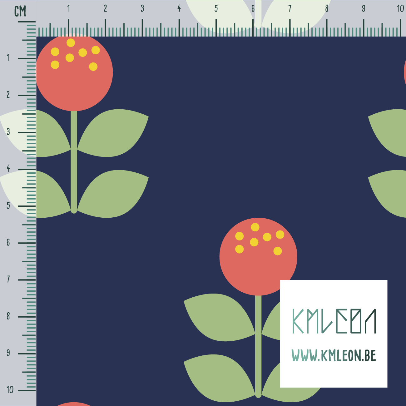 Large coral and green flowers fabric