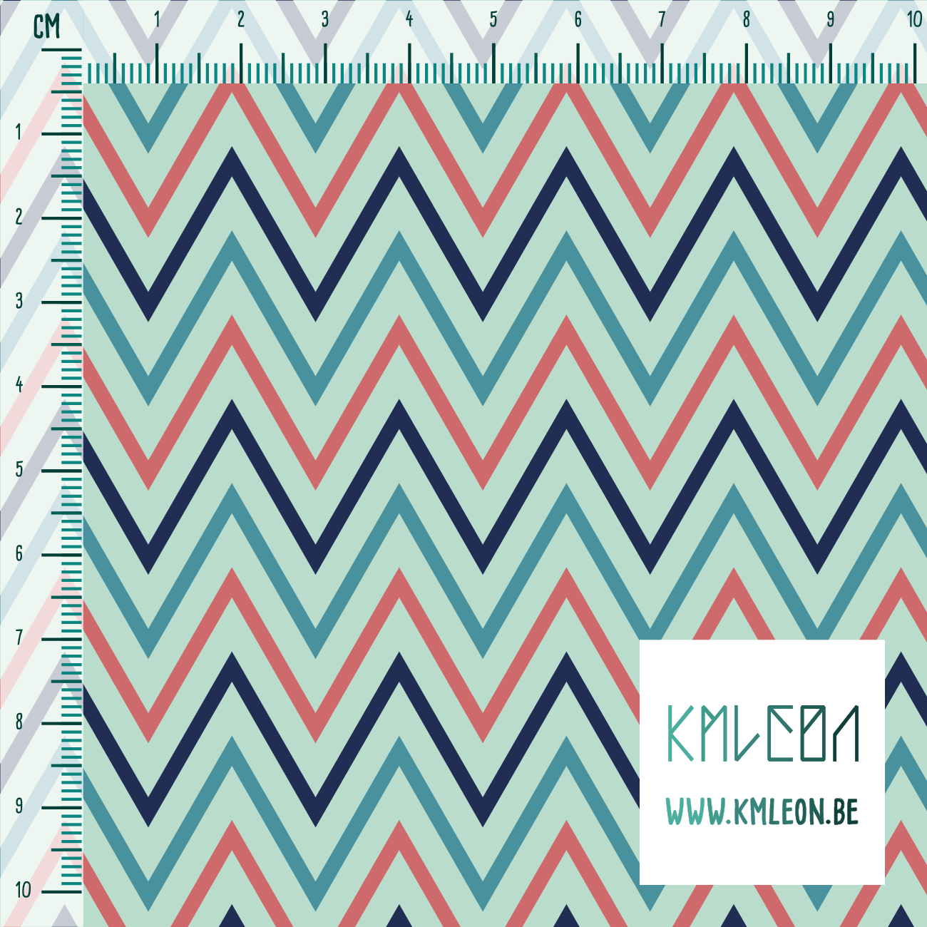Teal, navy and pink chevron fabric