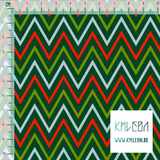 Green, red and light blue chevron fabric