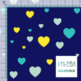 Teal and yellow hearts fabric