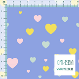 Pink, yellow and mint green hearts fabric