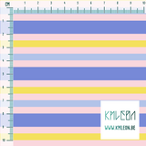 Horizontal stripes in yellow and periwinkle fabric