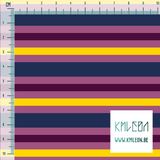 Horizontal stripes in pink, navy and purple fabric