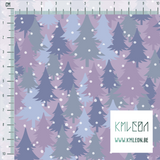 Blue and purple christmas trees and snow fabric