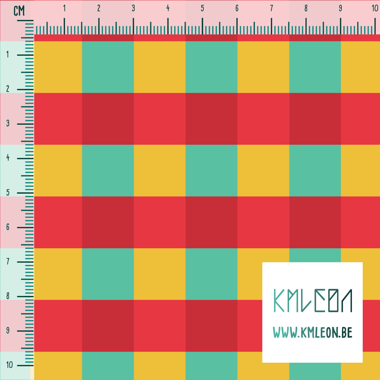 Yellow, teal and red gingham fabric