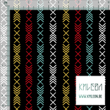 Yellow, red, teal and white geometric shapes fabric